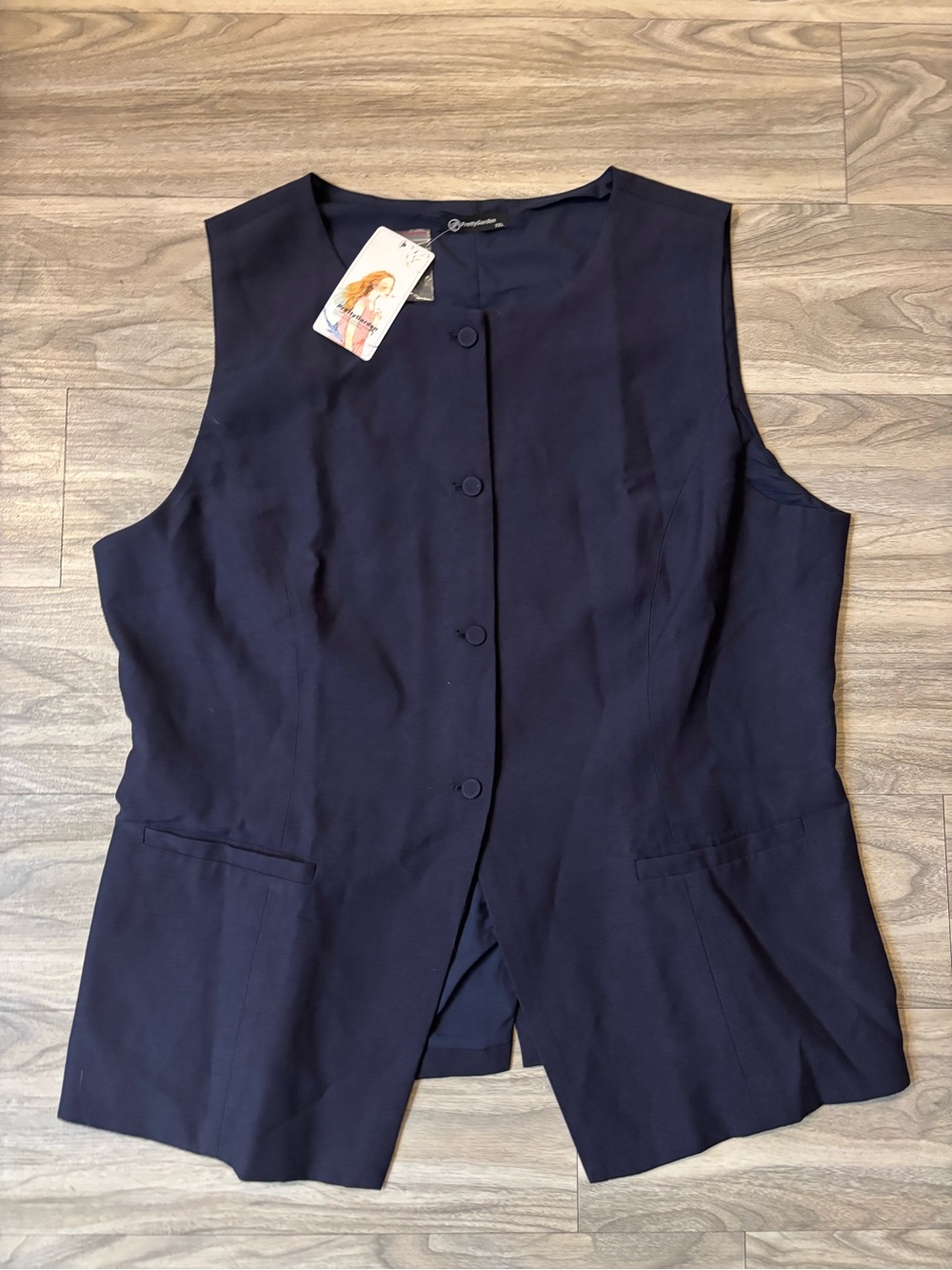 Sleeveless Navy Button-Front Women’s Vest